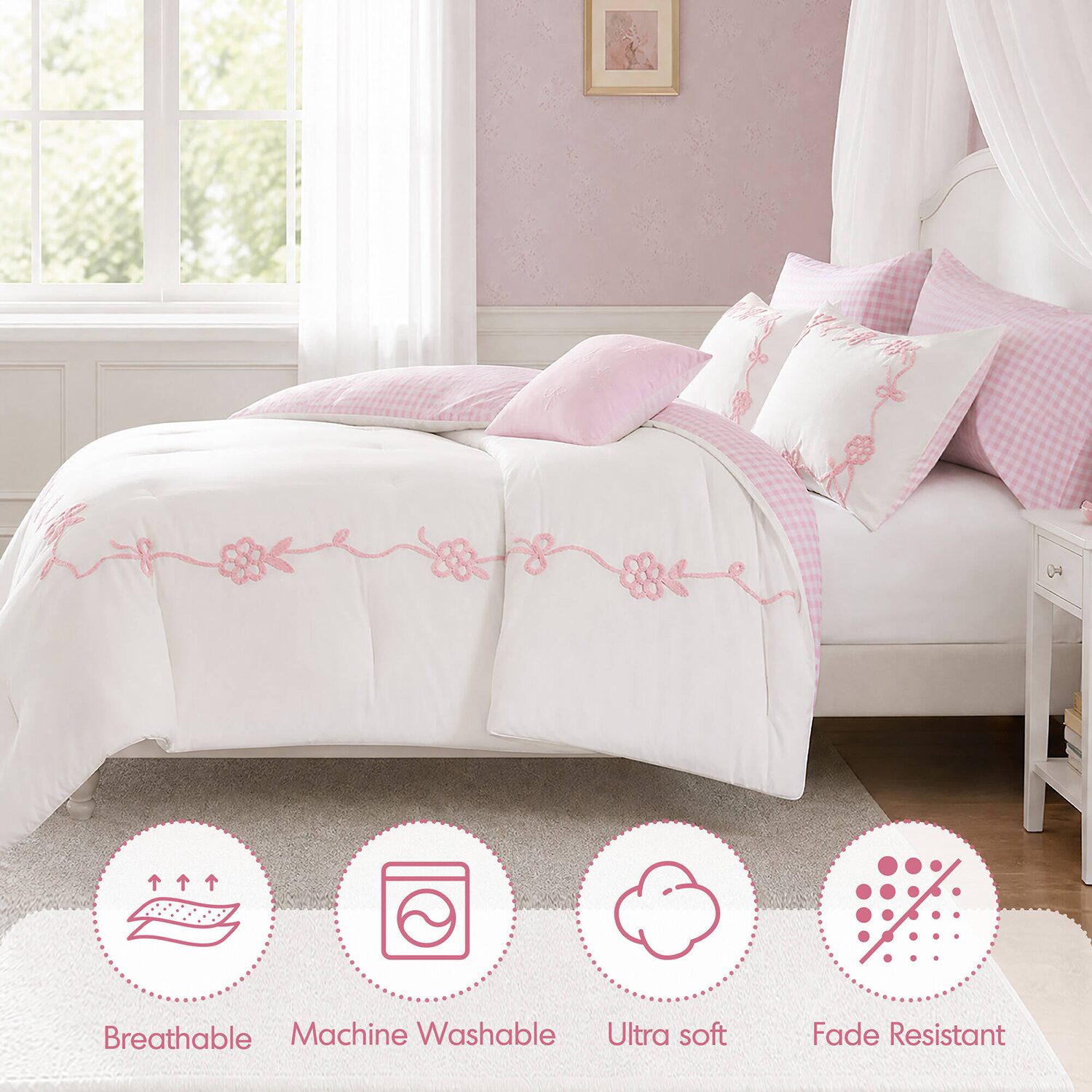 Intelligent Design Eloise Floral Bow Embroidered 6-pc. Lightweight Reversible Easy Care Comforter Set