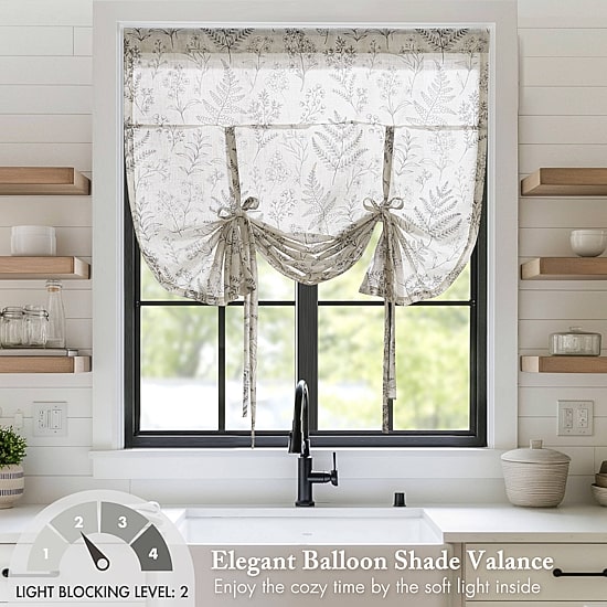 Madison Park Lana Linen Blend Floral Print Light-Filtering Rod Pocket Single Tie-Up Shade