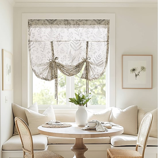 Madison Park Lana Linen Blend Floral Print Light-Filtering Rod Pocket Single Tie-Up Shade
