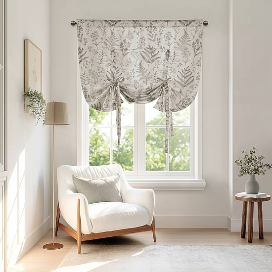 Madison Park Lana Linen Blend Floral Print Light-Filtering Rod Pocket Single Tie-Up Shade