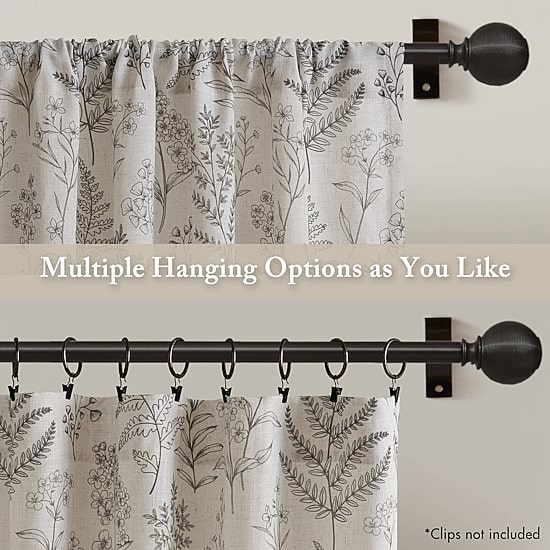 Madison Park Lana Linen Blend Floral Print Light-Filtering Rod Pocket Single Tie-Up Shade
