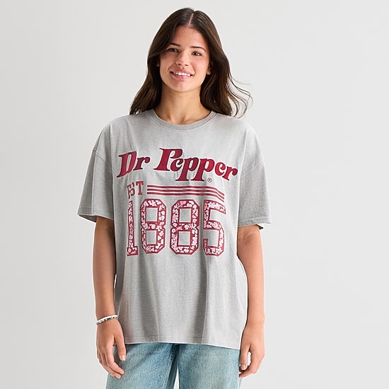 Dr Pepper Hot Tee Womens Juniors Crew Neck Short Sleeve Oversized Graphic T-Shirt