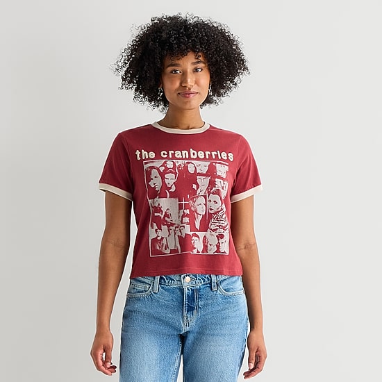 New World Cranberries Womens Juniors Crew Neck Short Sleeve Regular Fit Graphic T-Shirt