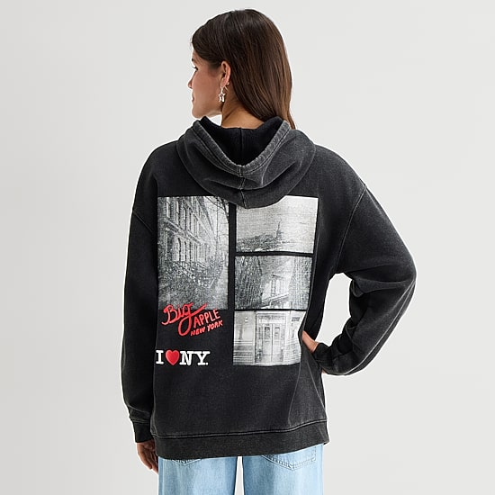 New York Womens Juniors Long Sleeve Fleece Hoodie