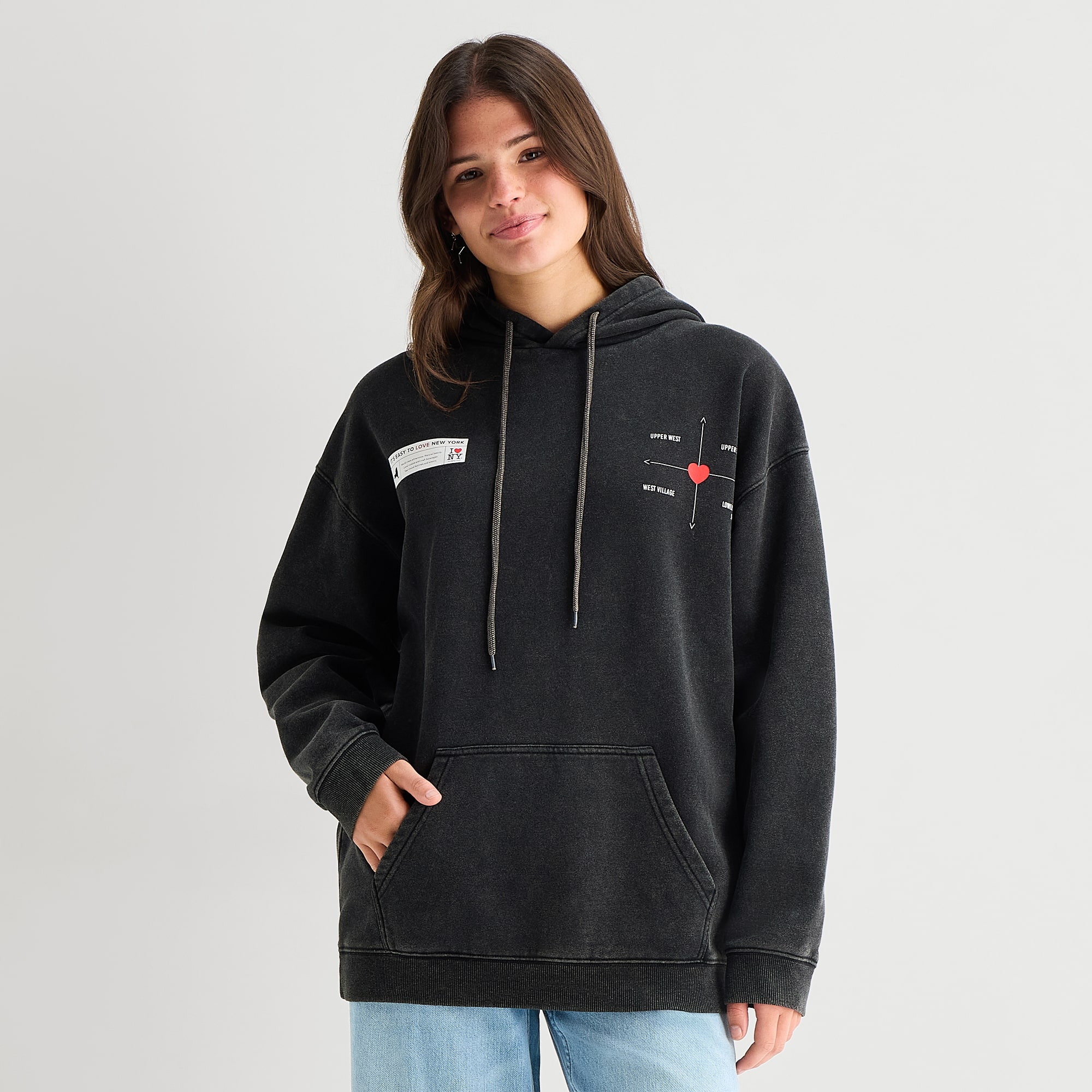 New York Hoodie Womens Juniors Long Sleeve Fleece