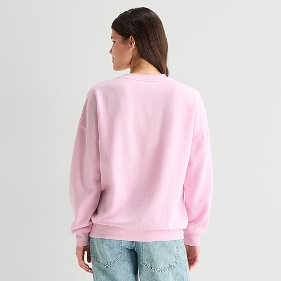 Strawberry Shortcake Crew Fleece Womens Juniors Crew Neck Long Sleeve Embroidered Strawberry Shortcake Sweatshirt