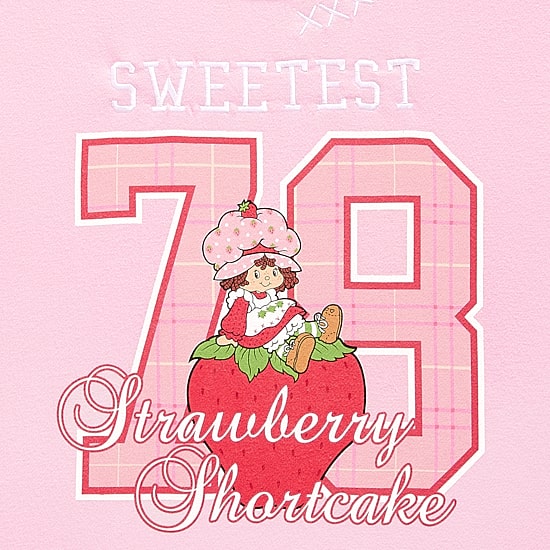 Strawberry Shortcake Crew Fleece Womens Juniors Crew Neck Long Sleeve Embroidered Strawberry Shortcake Sweatshirt