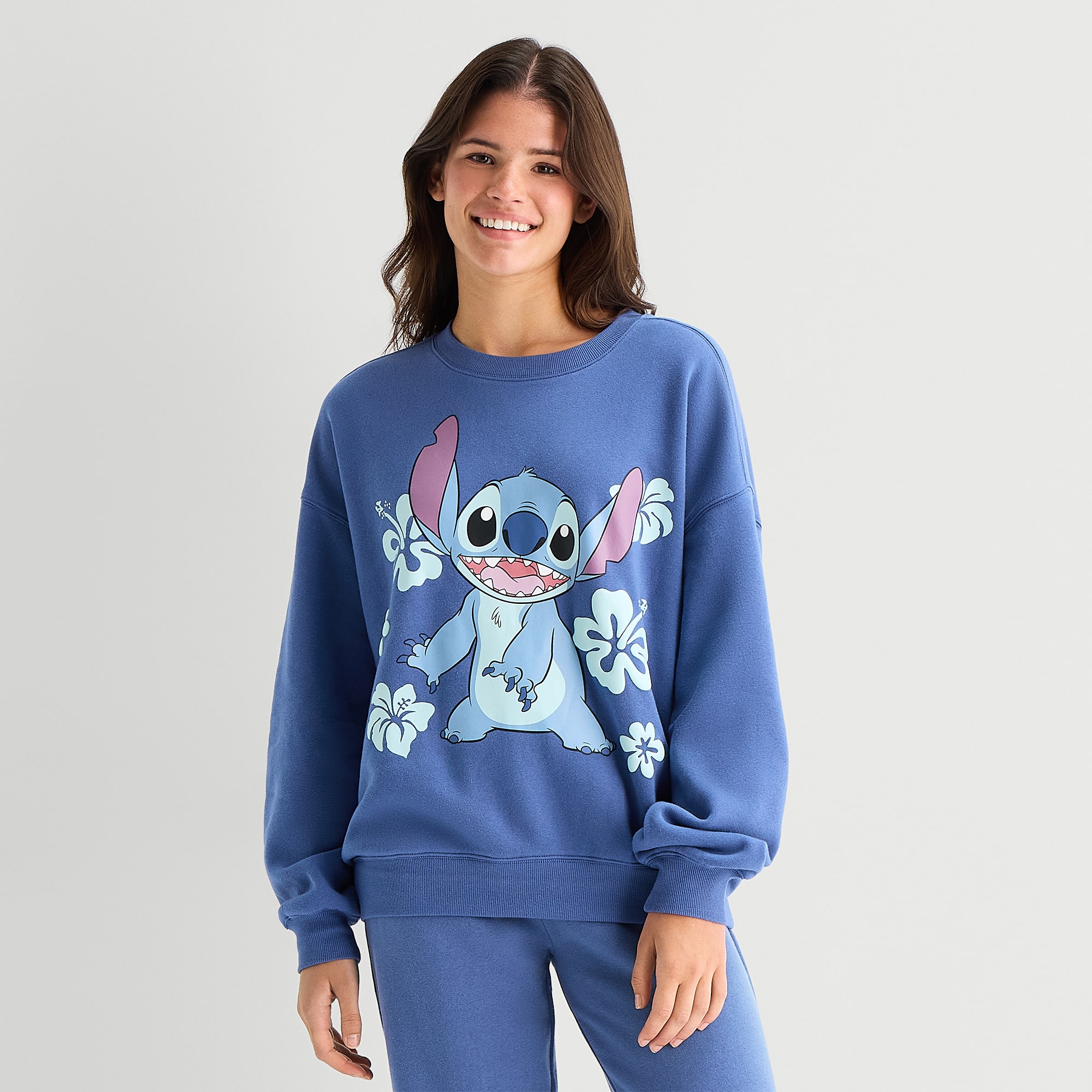 Stitch Crew Fleece Womens Juniors Neck Long Sleeve Sweatshirt