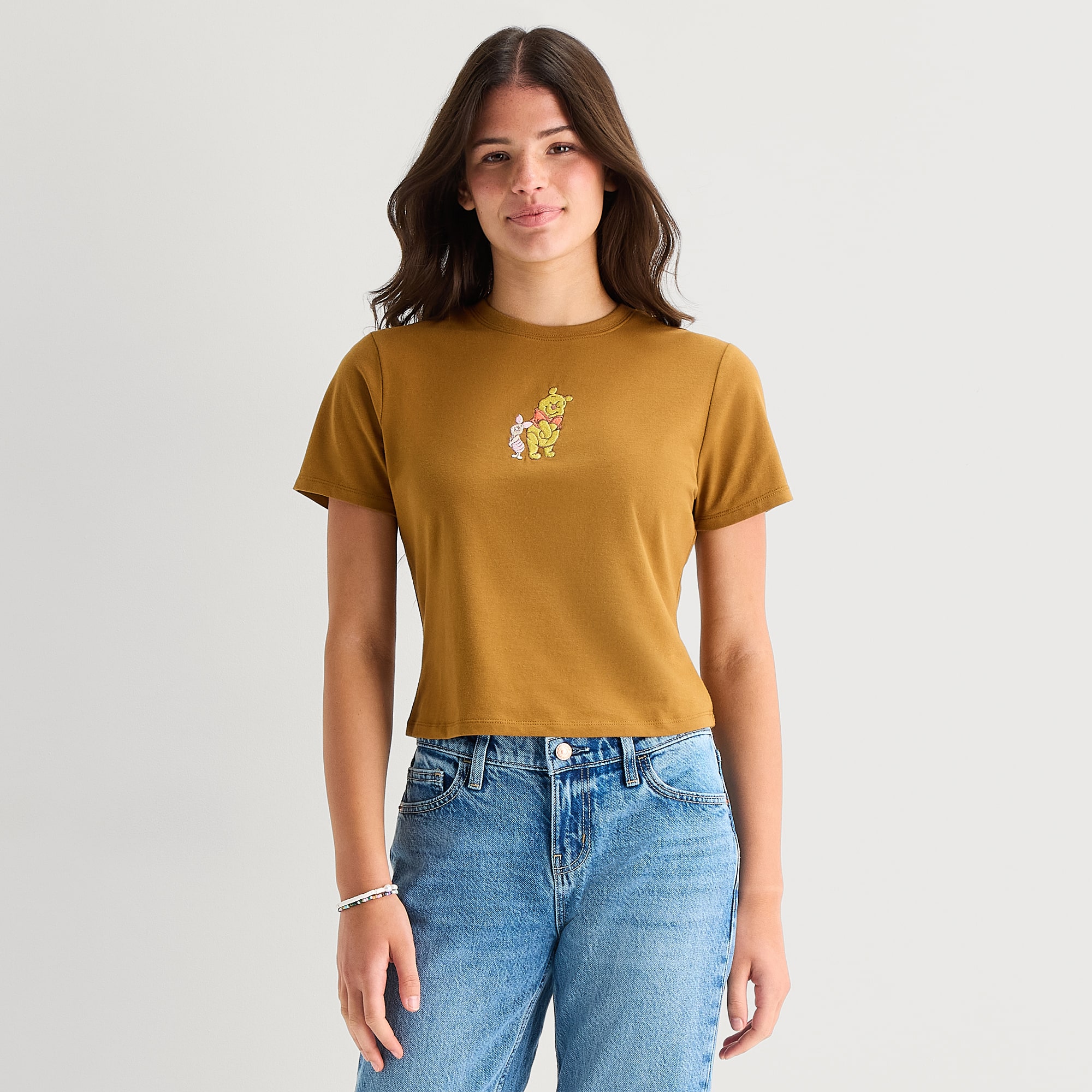 Winnie The Pooh Baby Tee Womens Juniors Crew Neck Short Sleeve Fitted Graphic T-Shirt