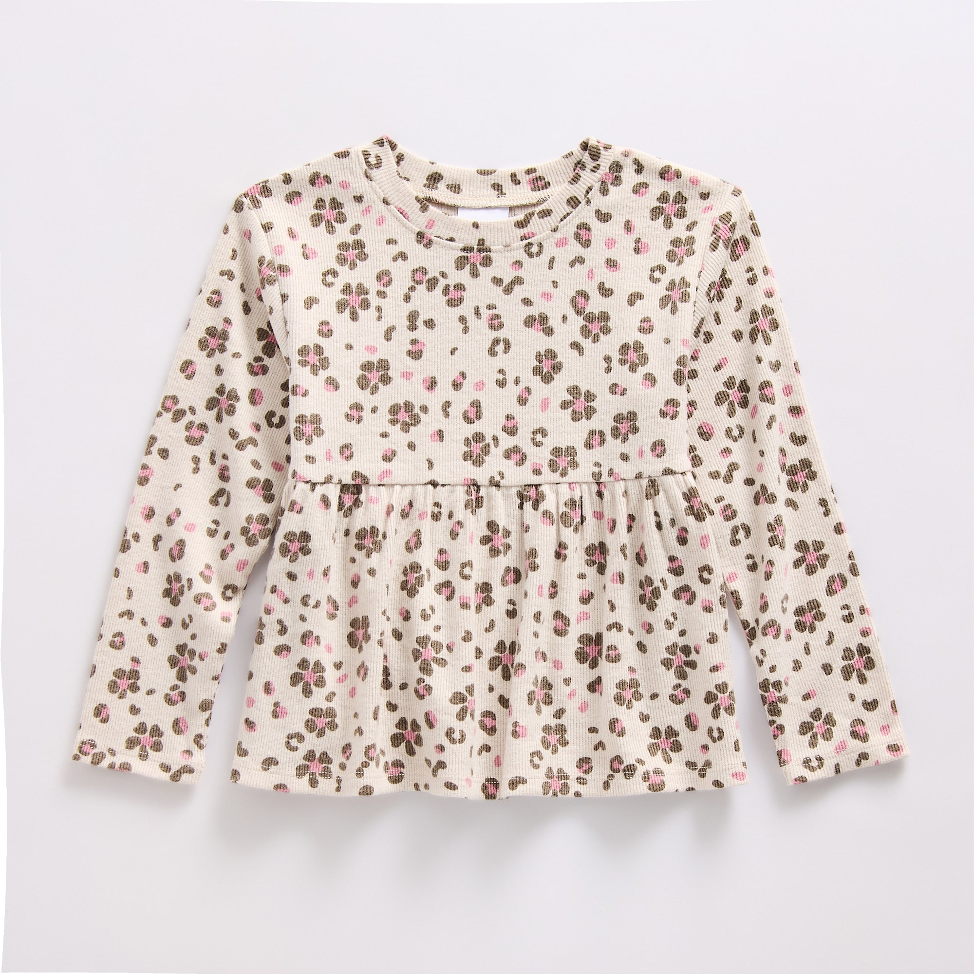 Okie Dokie Toddler & Little Girls Round Neck Long Sleeve Peplum Top
