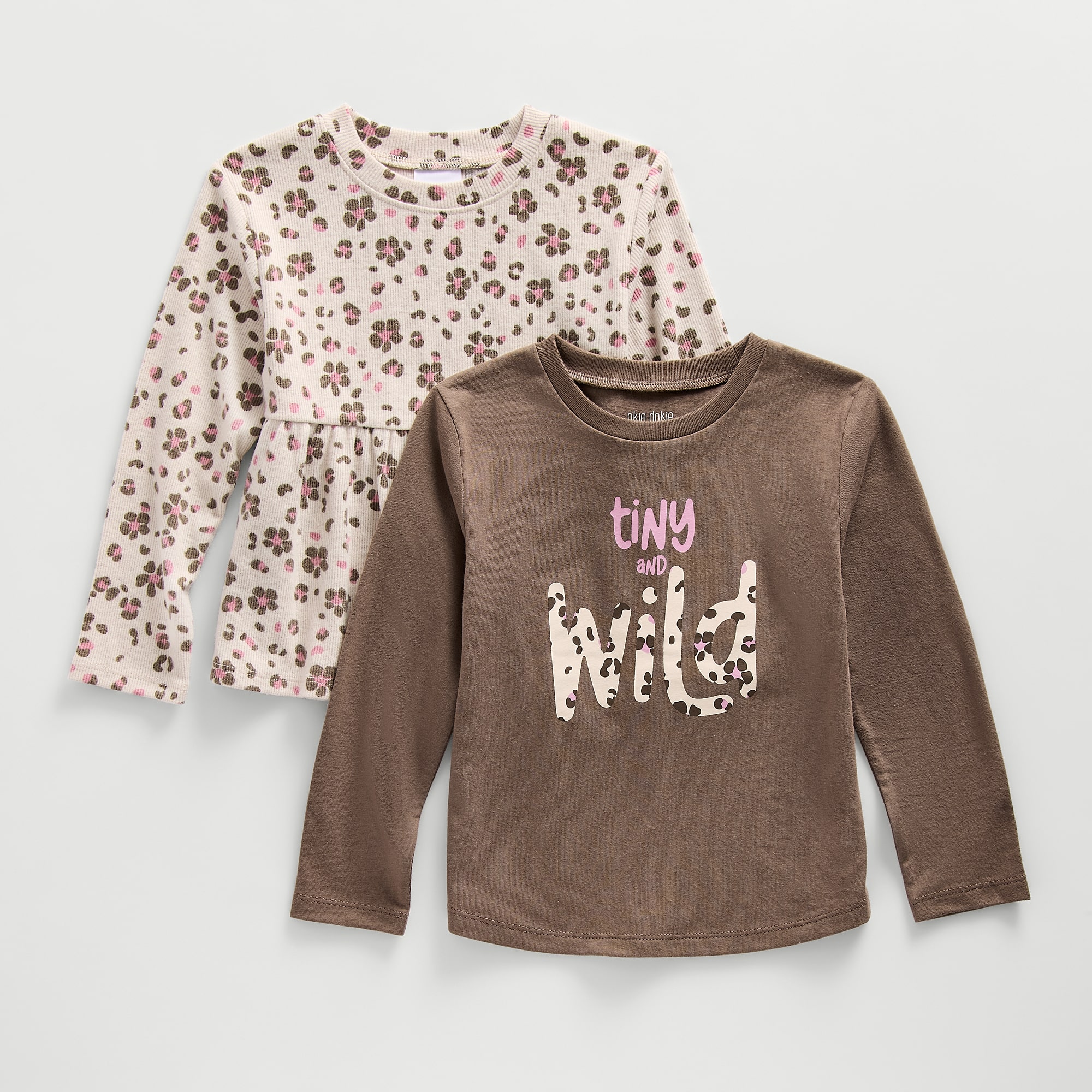 Okie Dokie Toddler & Little Girls Round Neck Long Sleeve Classic Fit 2-pc. Graphic T-Shirt