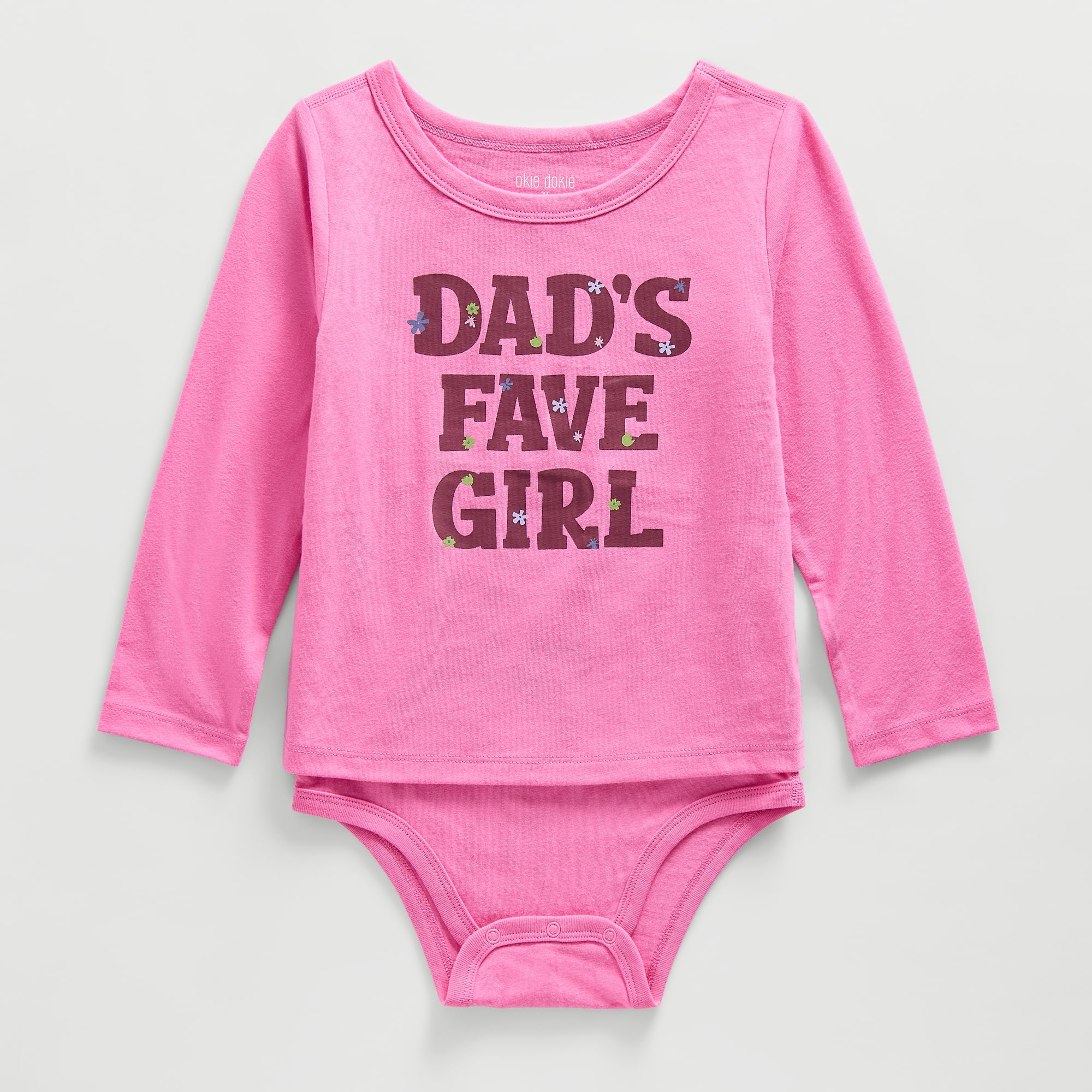 Okie Dokie Toddler Girls Bodysuit Closure Easy-on + Easy-off Adaptive Round Neck Long Sleeve