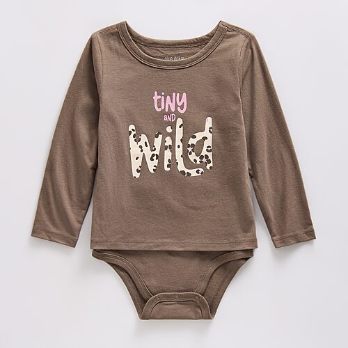 Okie Dokie Babies' Toddler Girls Bodysuit Closure Easy-on + Easy-off Adaptive Round Neck Long Sleeve Bodysuit In Brown