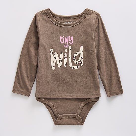Okie Dokie Toddler Girls Bodysuit Closure Easy-on + Easy-off Adaptive Round Neck Long Sleeve Bodysuit
