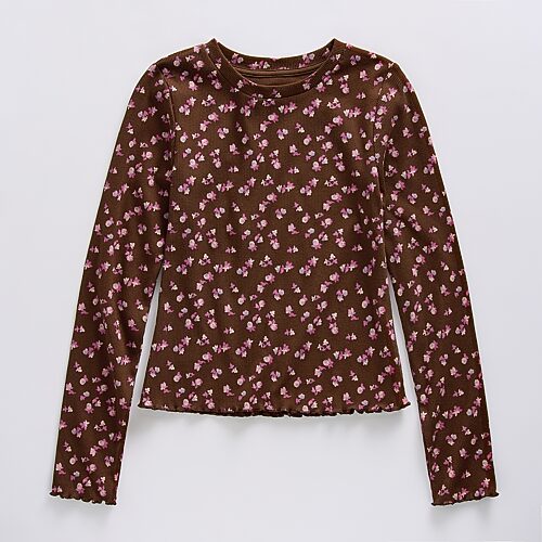 Thereabouts Little & Big Kid Girls Crew Neck Long Sleeve T-shirt In Brown