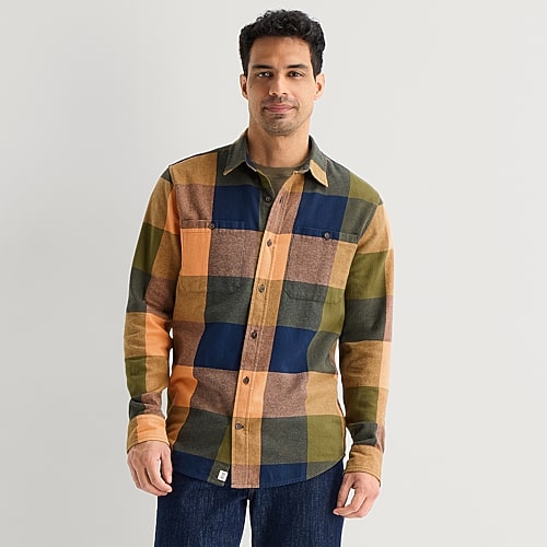 Mutual Weave Mens Long Sleeve Classic Fit Flannel Shirt In Orange