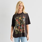 Arizona Womens Juniors Crew Neck Short Sleeve Loose Fit Graphic T-Shirt