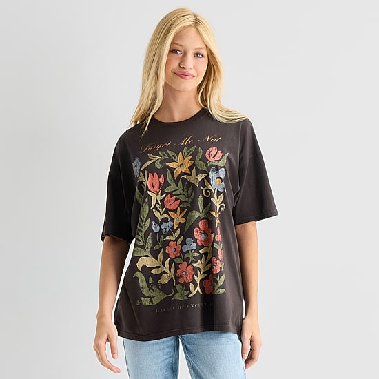 Arizona Womens Juniors Round Neck Short Sleeve Oversized Graphic T