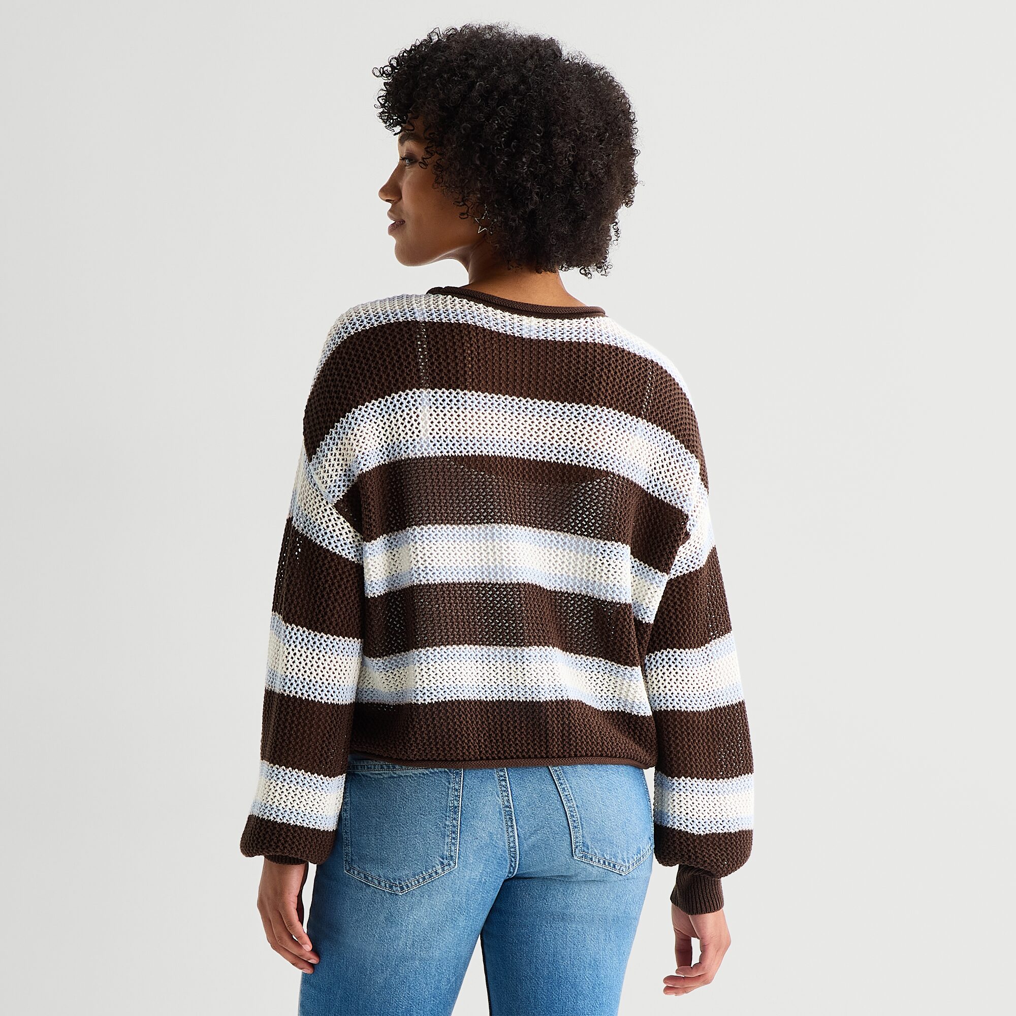 Arizona Juniors Womens Crew Neck Long Sleeve Striped Pullover Sweater