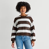 Arizona Juniors Womens Crew Neck Long Sleeve Striped Pullover Sweater