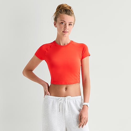 Xersion Womens Crew Neck Short Sleeve Active Crop Top In Red