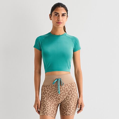 Xersion Womens Crew Neck Short Sleeve Active Crop Top In Green