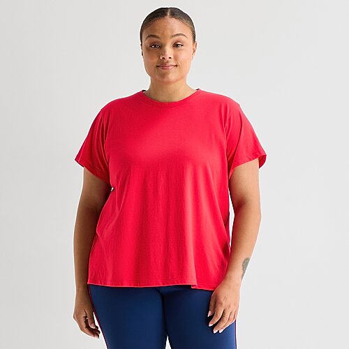 Xersion Womens Cotton Crew Neck Short Sleeve T-shirt Plus In Red
