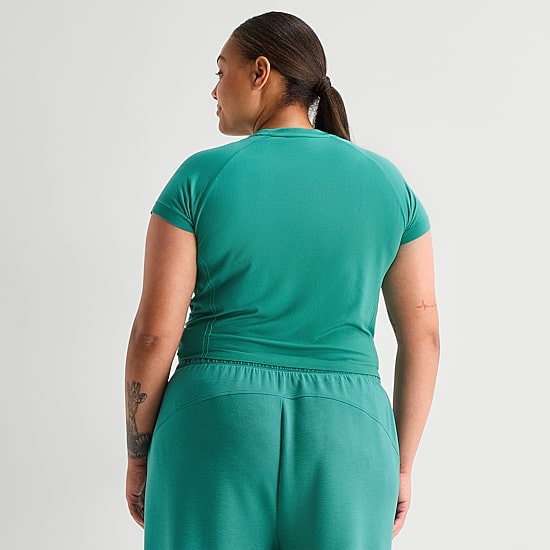 Xersion Seamless Womens Crew Neck Short Sleeve Active Plus Crop Top