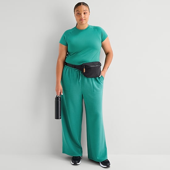 Xersion Seamless Womens Crew Neck Short Sleeve Active Plus Crop Top
