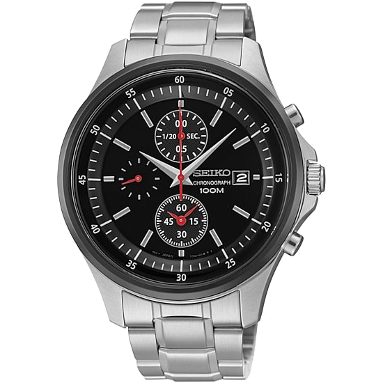 Seiko® Mens Black & Silver-Tone Chronograph Watch