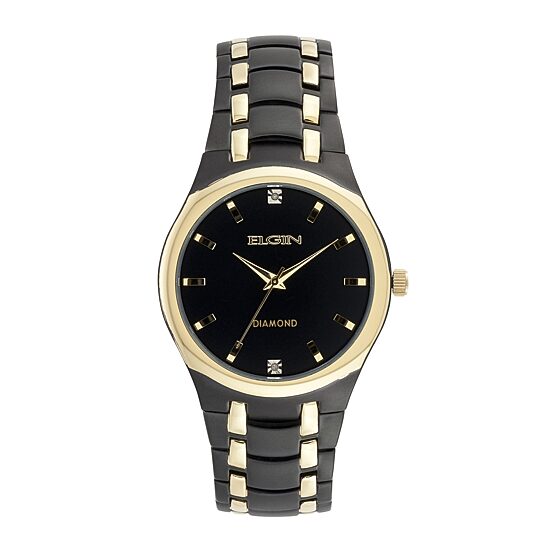 Elgin® Mens Black and Gold-Tone Watch