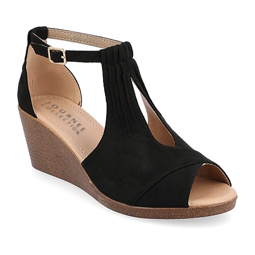 Journee Collection Womens Kedzie Wedge Sandals, 7 1/2 Wide, Black