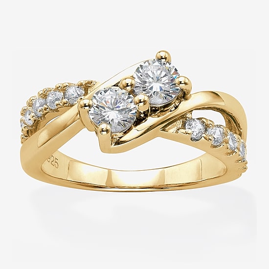 Diamonart Womens 1 1/5 CT. T.W. Cubic Zirconia 14K Gold Over Silver Promise Ring