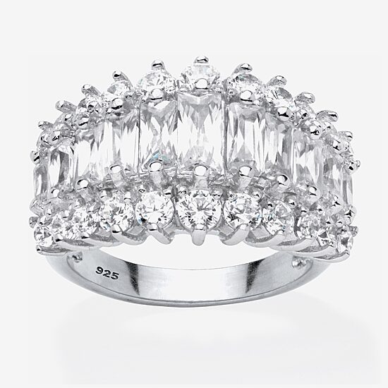 Diamonart Womens 2.5MM 4 1/2 CT. T.W. Cubic Zirconia Platinum Over Silver Anniversary Band