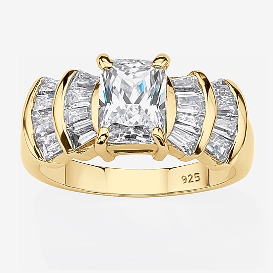 Diamonart Womens 3 CT. T.W. Cubic Zirconia 18K Gold Over Silver Engagement Ring
