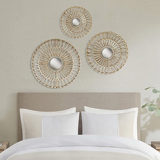 Madison Park Ella Round Natural Fiber And Mirror 3-pc. Wall Art Set