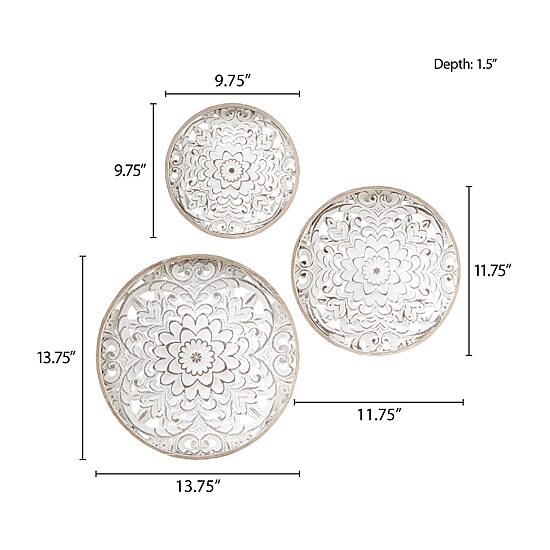 Madison Park Medallion White Floral Carved Wood 3-pc. Framed Wall Art Set