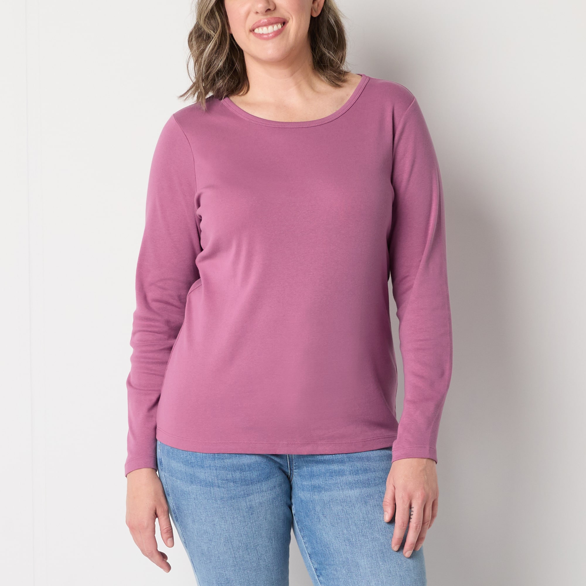 St. John's Bay Womens Crew Neck Long Sleeve T-Shirt