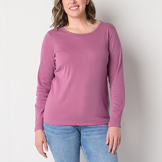 St. John's Bay Womens Crew Neck Long Sleeve T-Shirt