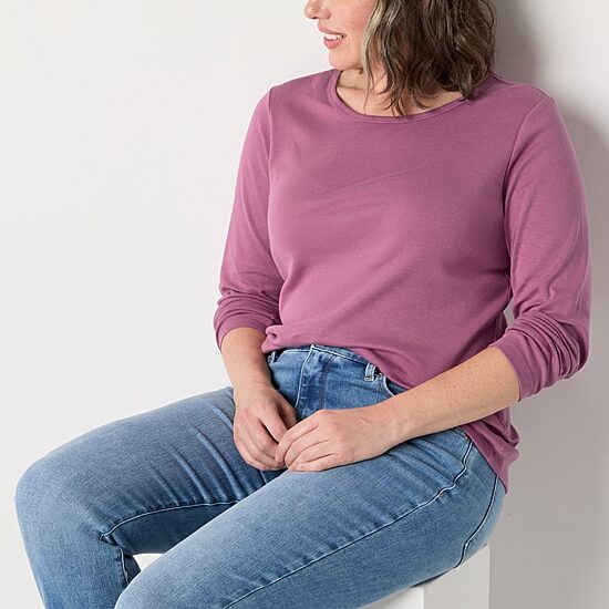 St. John's Bay Womens Crew Neck Long Sleeve T-Shirt