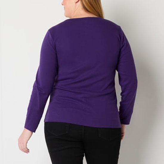 St. John's Bay Womens Plus Crew Neck Long Sleeve T-Shirt