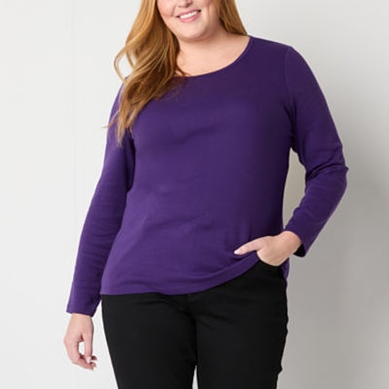 St. John's Bay Womens Plus Crew Neck Long Sleeve T-Shirt