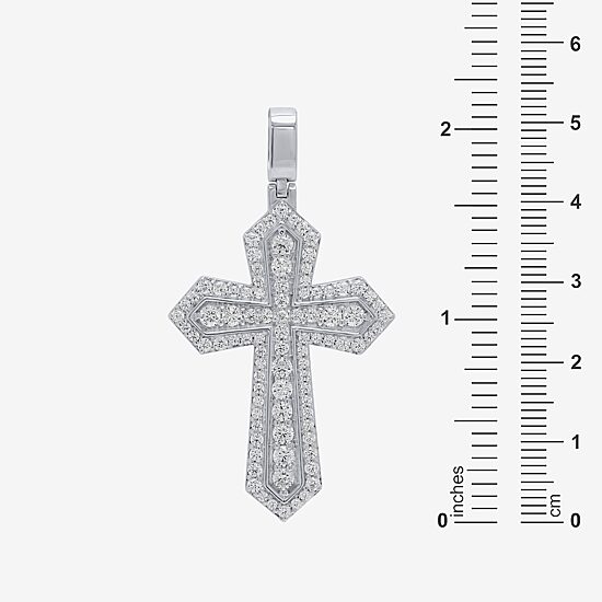 Mens 2 CT. T.W. Natural White Diamond 10K Gold 10K White Gold Cross Pendant