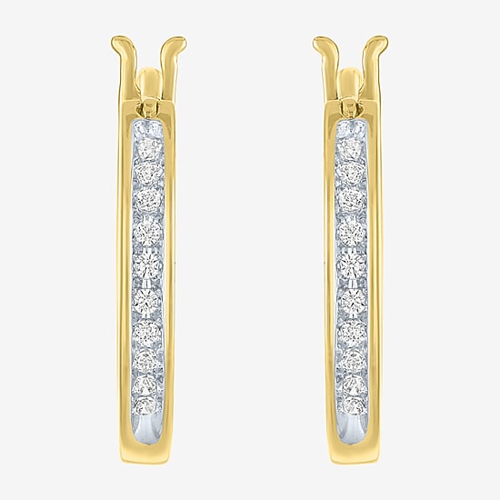 (I1-I2/ G-H) Womens 1/10 CT. T.W. Lab Grown White Diamond 14K Gold Over Silver Sterling Silver 17mm Hoop Earrings
