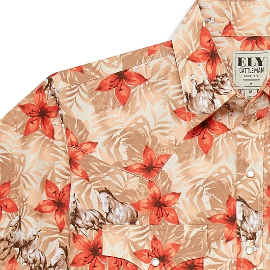 Ely Cattleman Hawaiian Horse Print Mens Short Sleeve Western Shirt