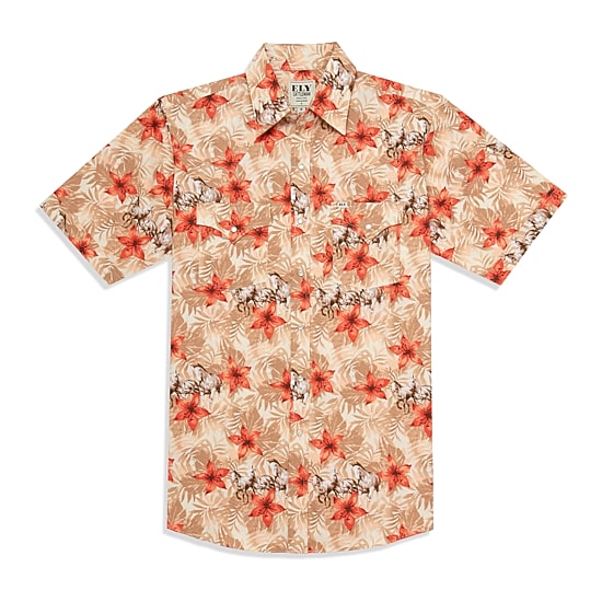 Ely Cattleman Hawaiian Horse Print Mens Short Sleeve Western Shirt