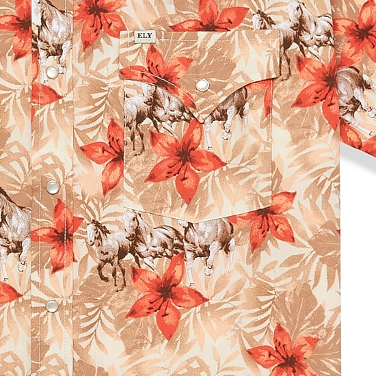 Ely Cattleman Hawaiian Horse Print Mens Short Sleeve Western Shirt