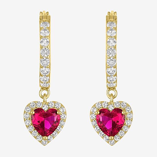 Gemstone 14K Gold Over Silver Heart Drop Earrings