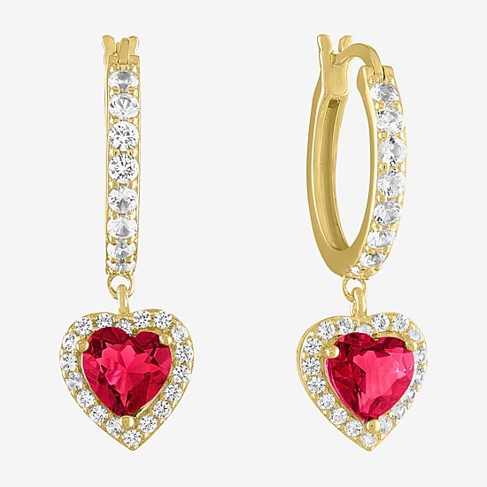 Gemstone 14K Gold Over Silver Heart Drop Earrings