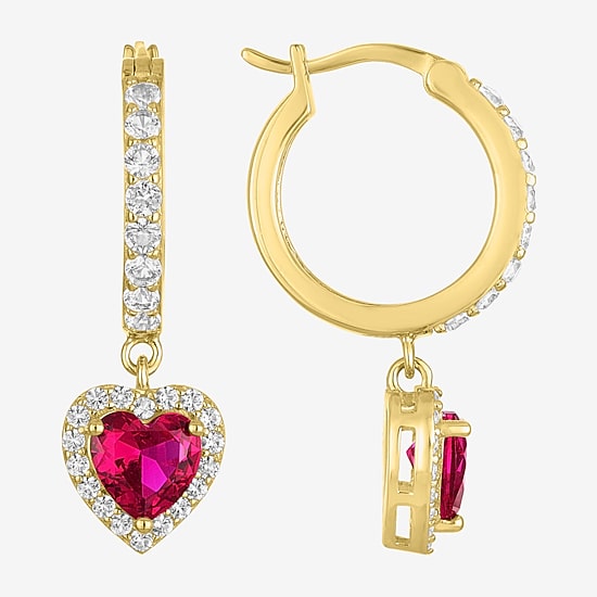 Gemstone 14K Gold Over Silver Heart Drop Earrings